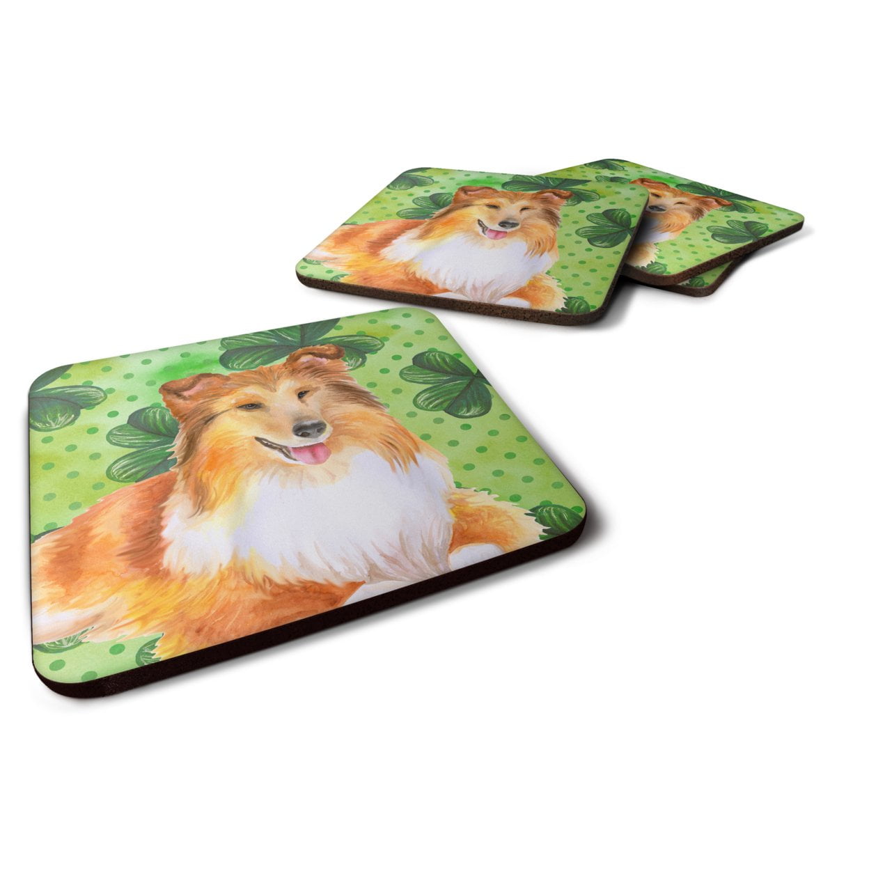 Sheltie St.Patricks Foam Coaster, 3.5 x 3.5 in. - Set of 4
