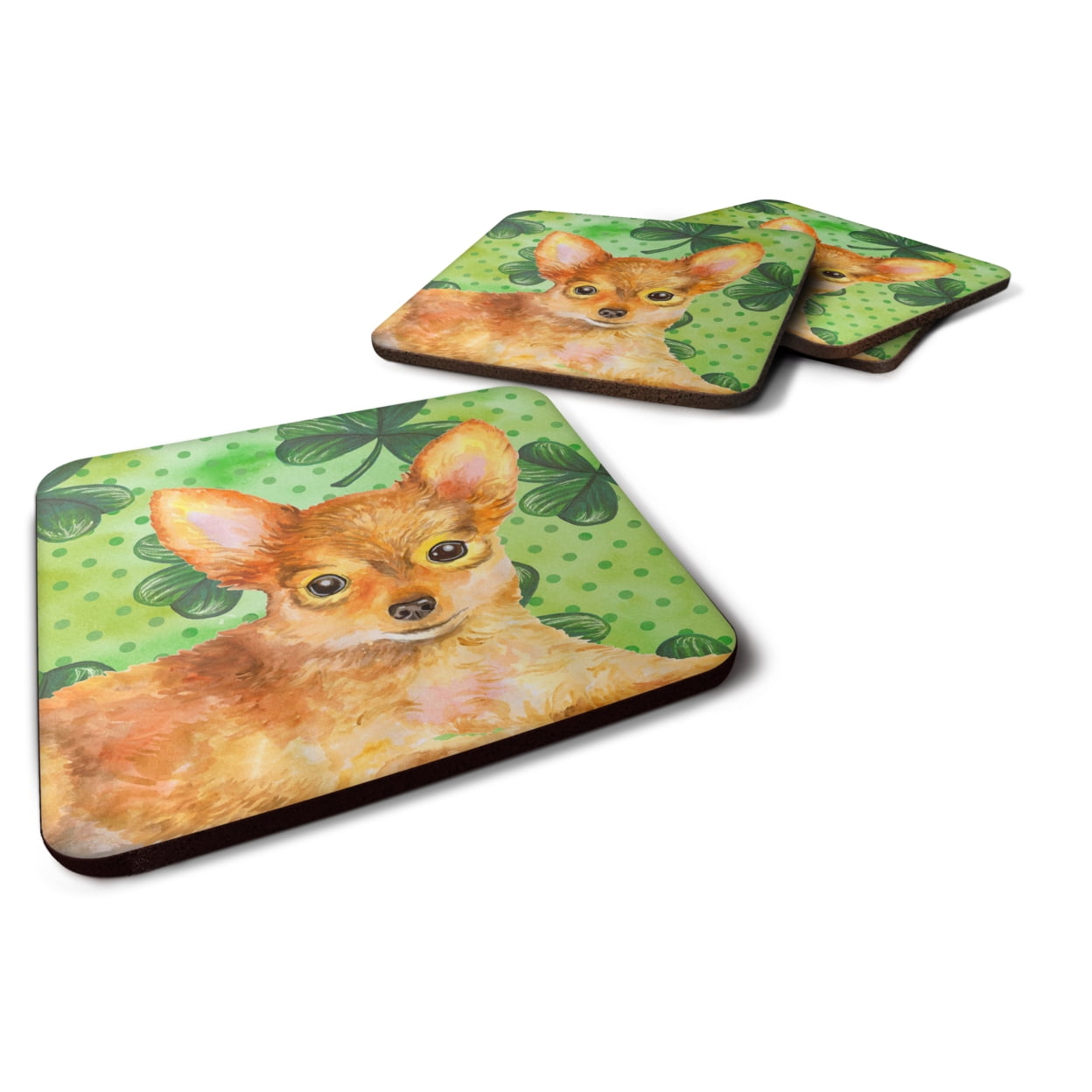 Toy Terrier St.Patricks Foam Coaster, 3.5 x 3.5 in. - Set of 4