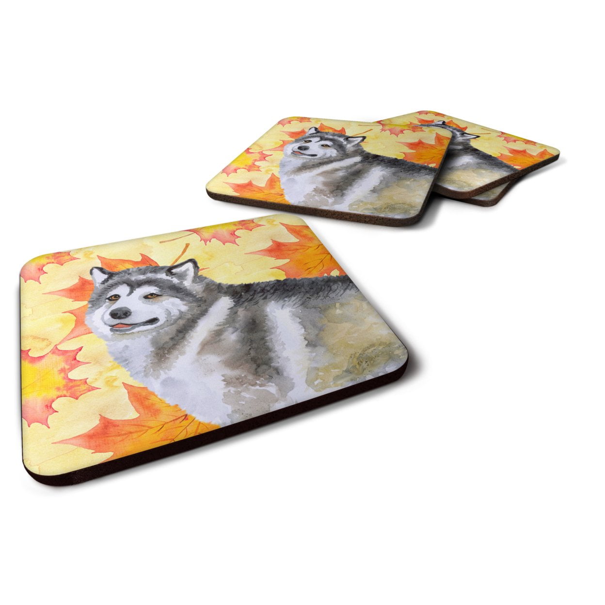 BB9899FC Alaskan Malamute Fall Foam Coaster, 3.5 x 3.5 in. - Set of 4