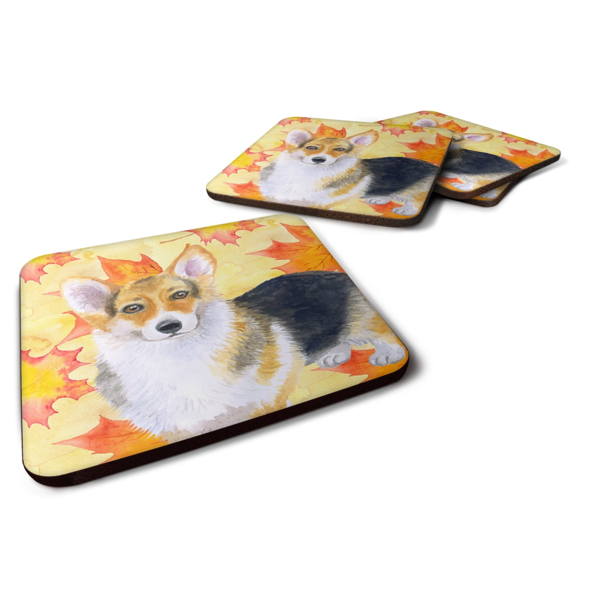 Pembroke Corgi Fall Foam Coaster, 3.5 x 3.5 in. - Set of 4