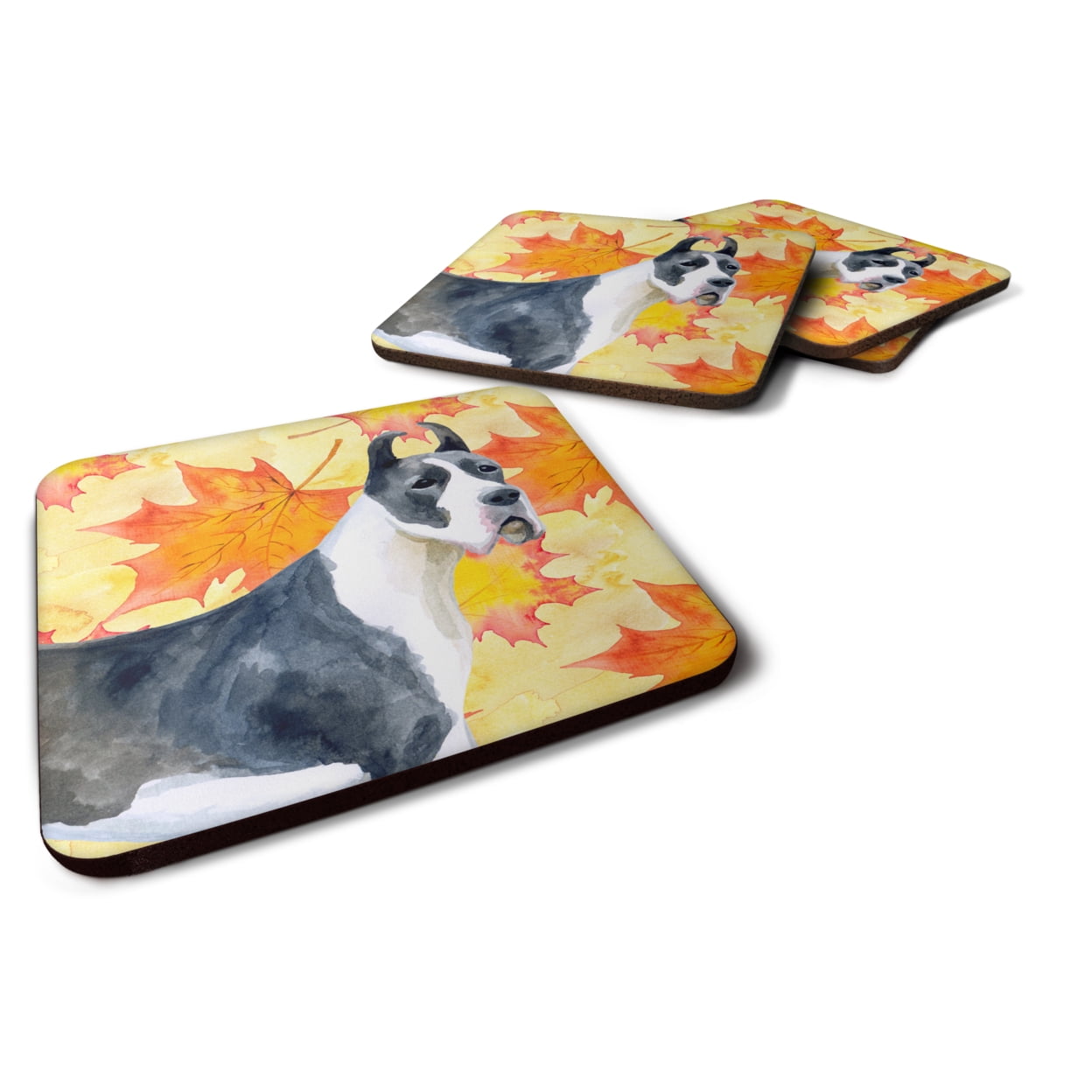 Harlequin Great Dane Fall Foam Coaster, 3.5 x 3.5 in. - Set of 4