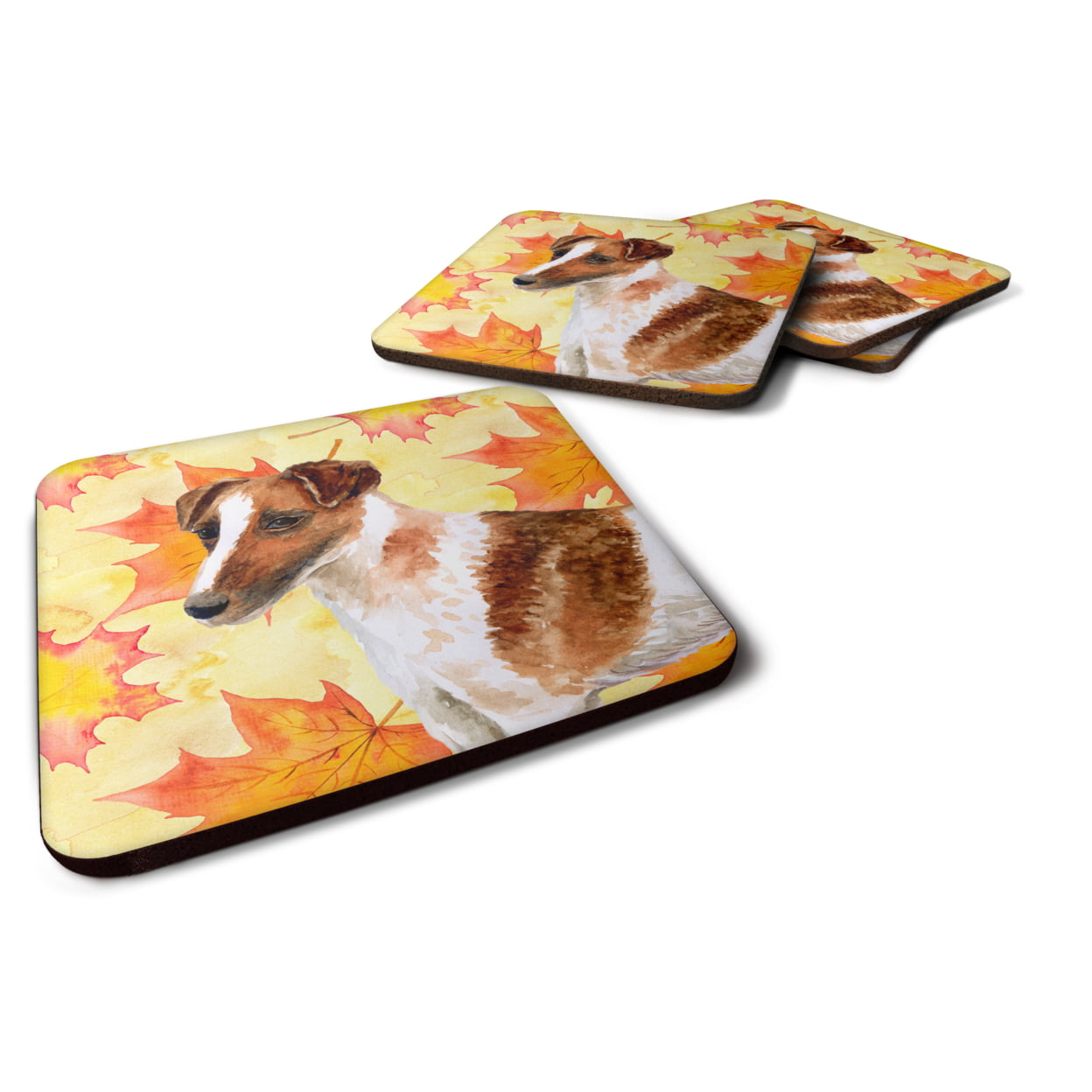 Smooth Fox Terrier Fall Foam Coaster, 3.5 x 3.5 in. - Set of 4