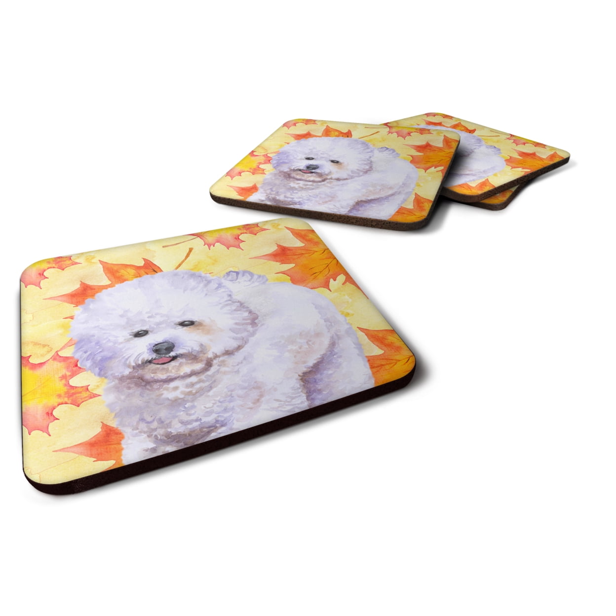 Bichon Frise Fall Foam Coaster, 3.5 x 3.5 in. - Set of 4