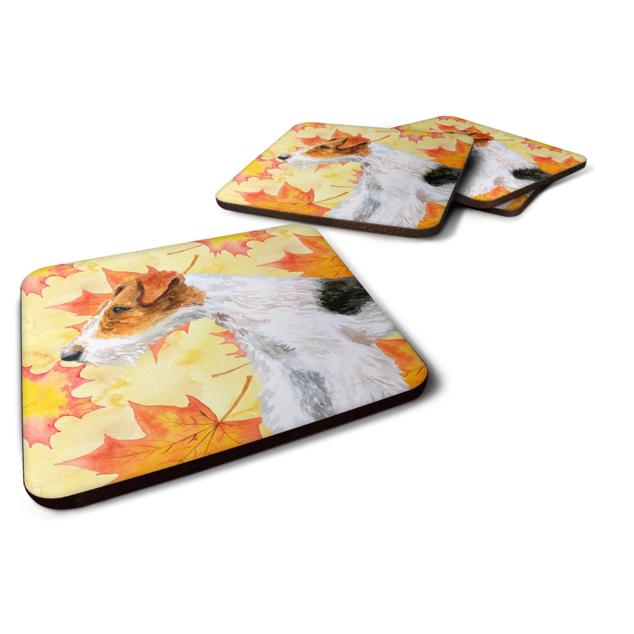 BB9911FC Fox Terrier Fall Foam Coaster, 3.5 x 3.5 in. - Set of 4