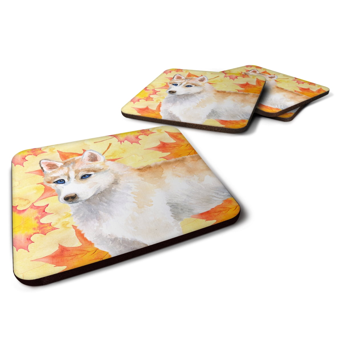 Siberian Husky Fall Foam Coaster, 3.5 x 3.5 in. - Set of 4
