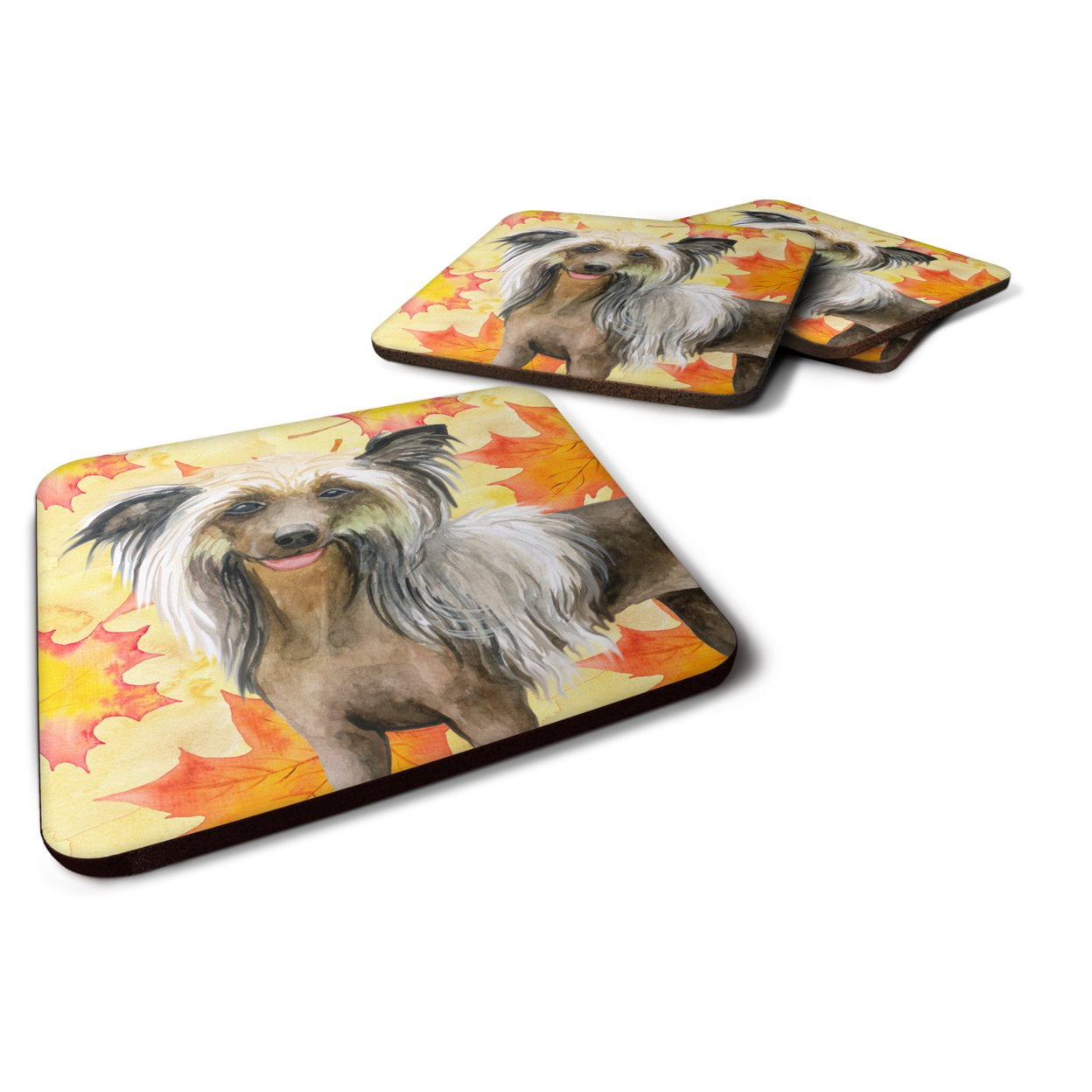 Chinese Crested Fall Foam Coaster, 3.5 x 3.5 in. - Set of 4