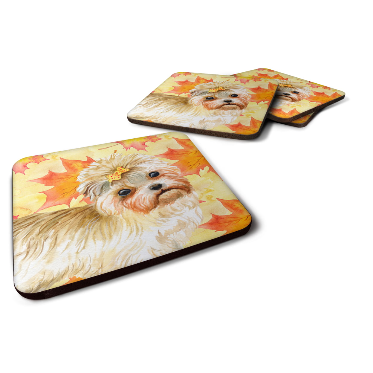 BB9929FC Morkie Fall Foam Coaster, 3.5 x 3.5 in. - Set of 4