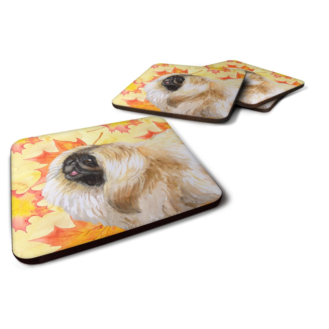 Pekingese Fall Foam Coaster, 3.5 x 3.5 in. - Set of 4