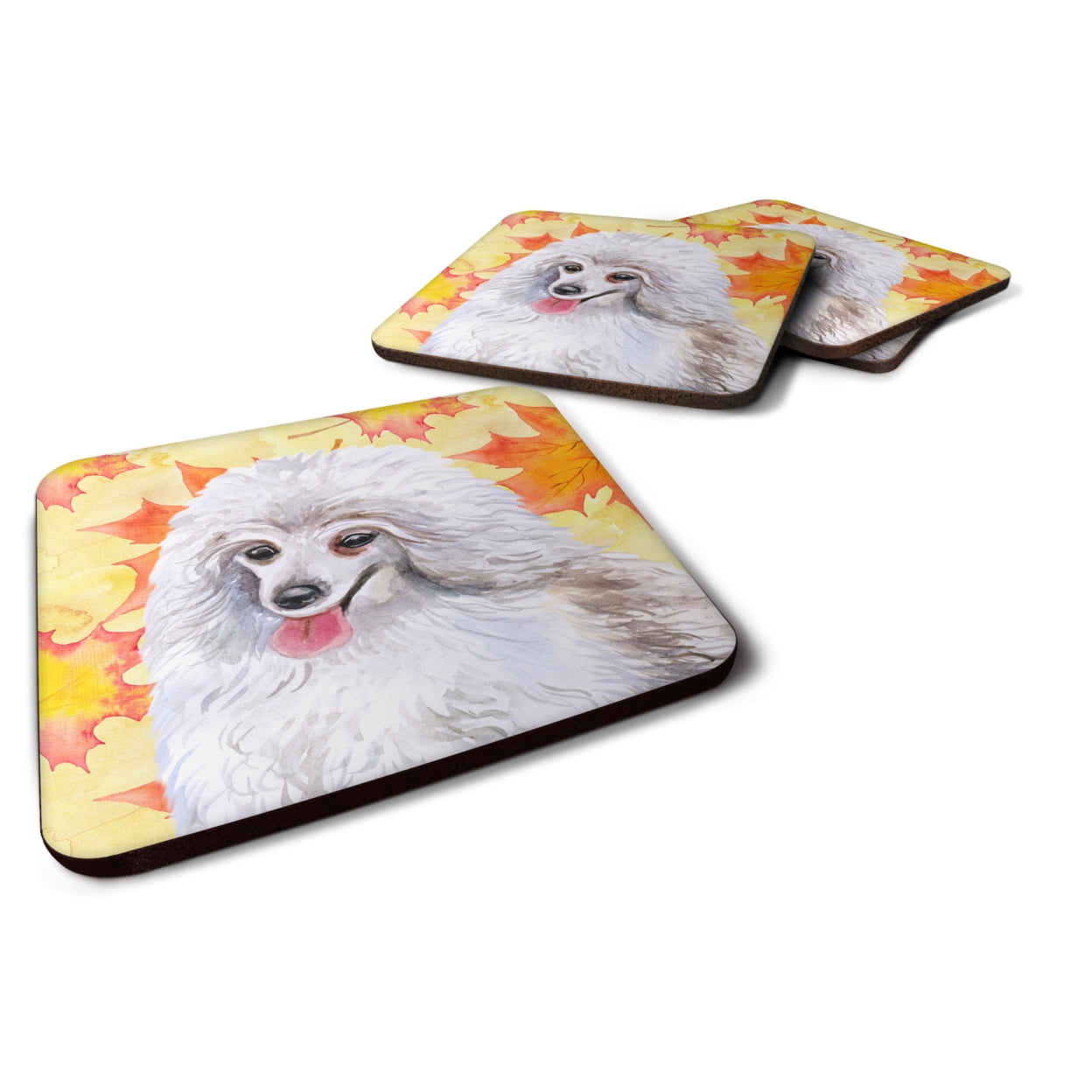 Medium White Poodle Fall Foam Coaster, 3.5 x 3.5 in. - Set of 4
