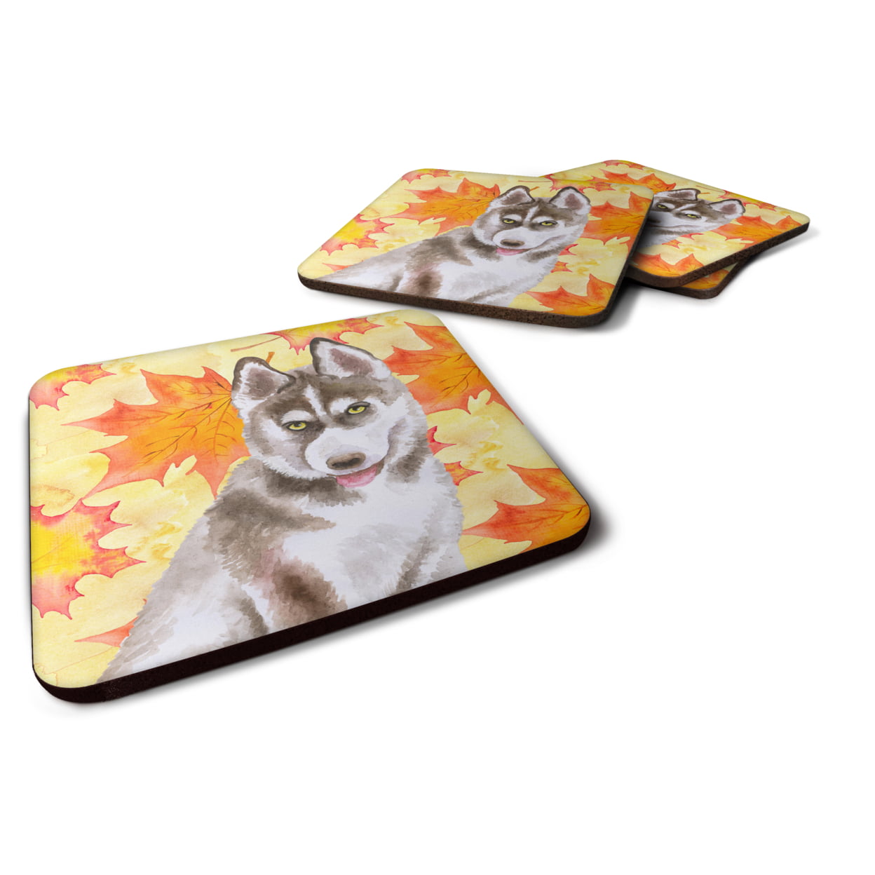 Siberian Husky Grey Fall Foam Coaster, 3.5 x 3.5 in. - Set of 4