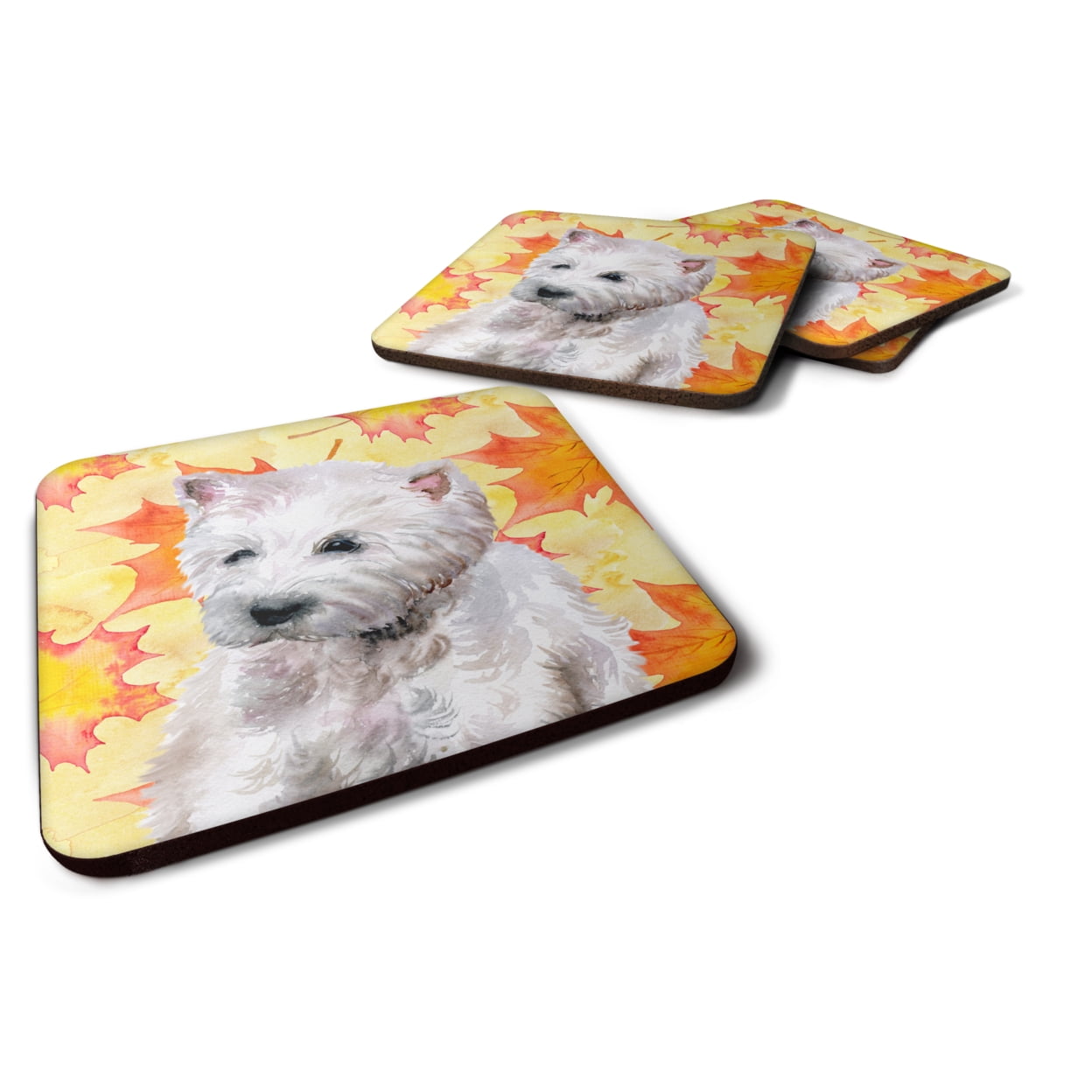 Westie Fall Foam Coaster, 3.5 x 3.5 in. - Set of 4