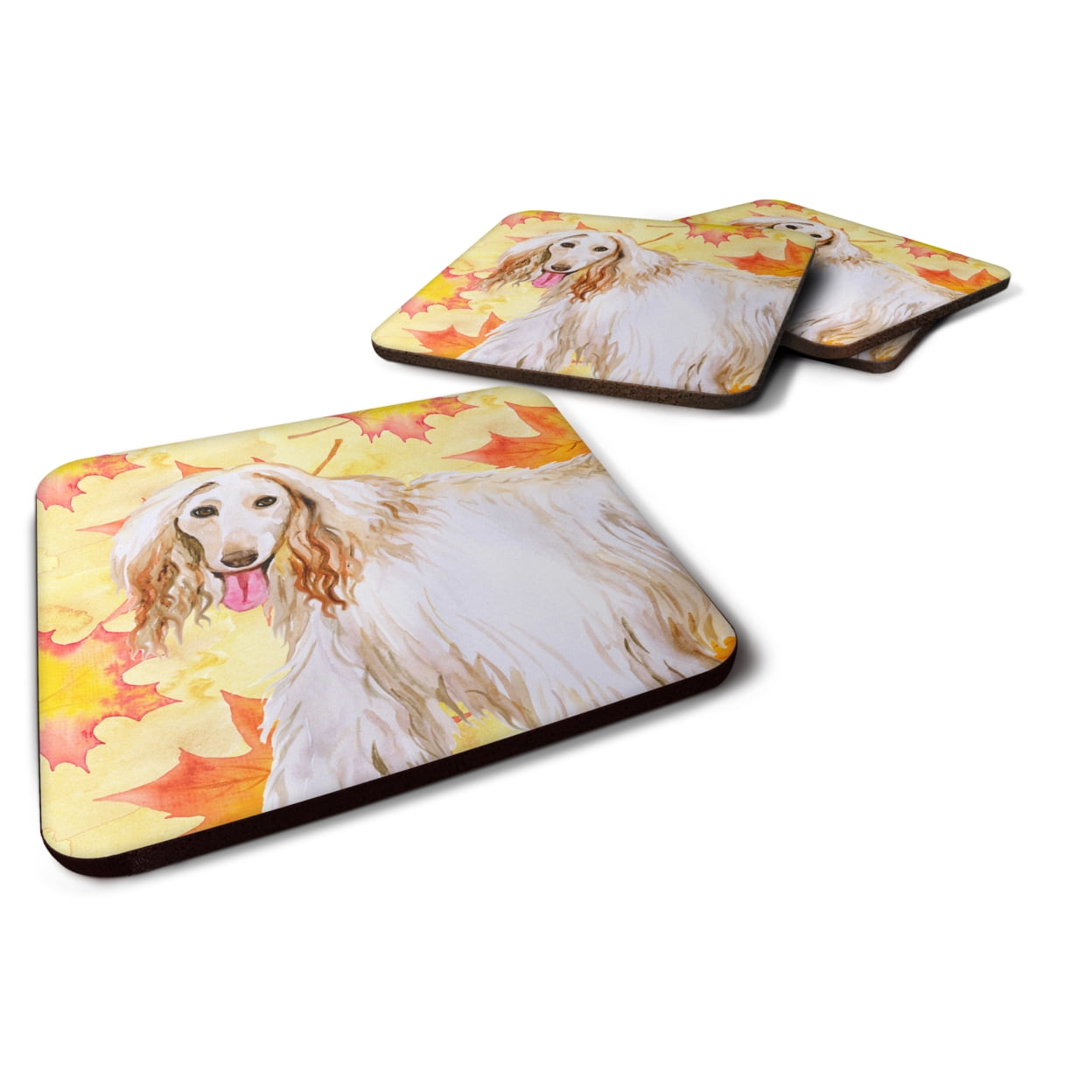 BB9963FC Afghan Hound Fall Foam Coaster, 3.5 x 3.5 in. - Set of 4