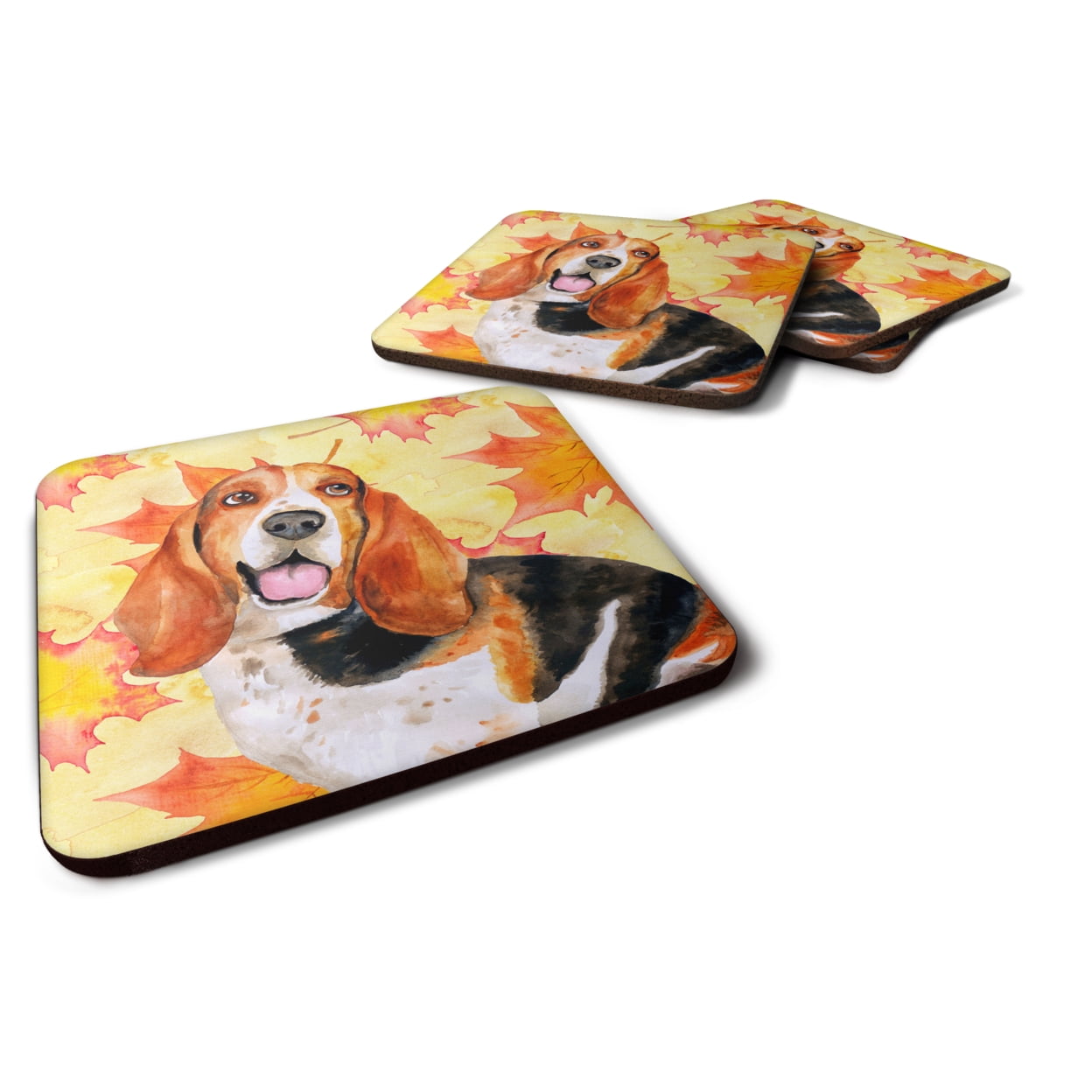 Basset Hound Fall Foam Coaster, 3.5 x 3.5 in. - Set of 4