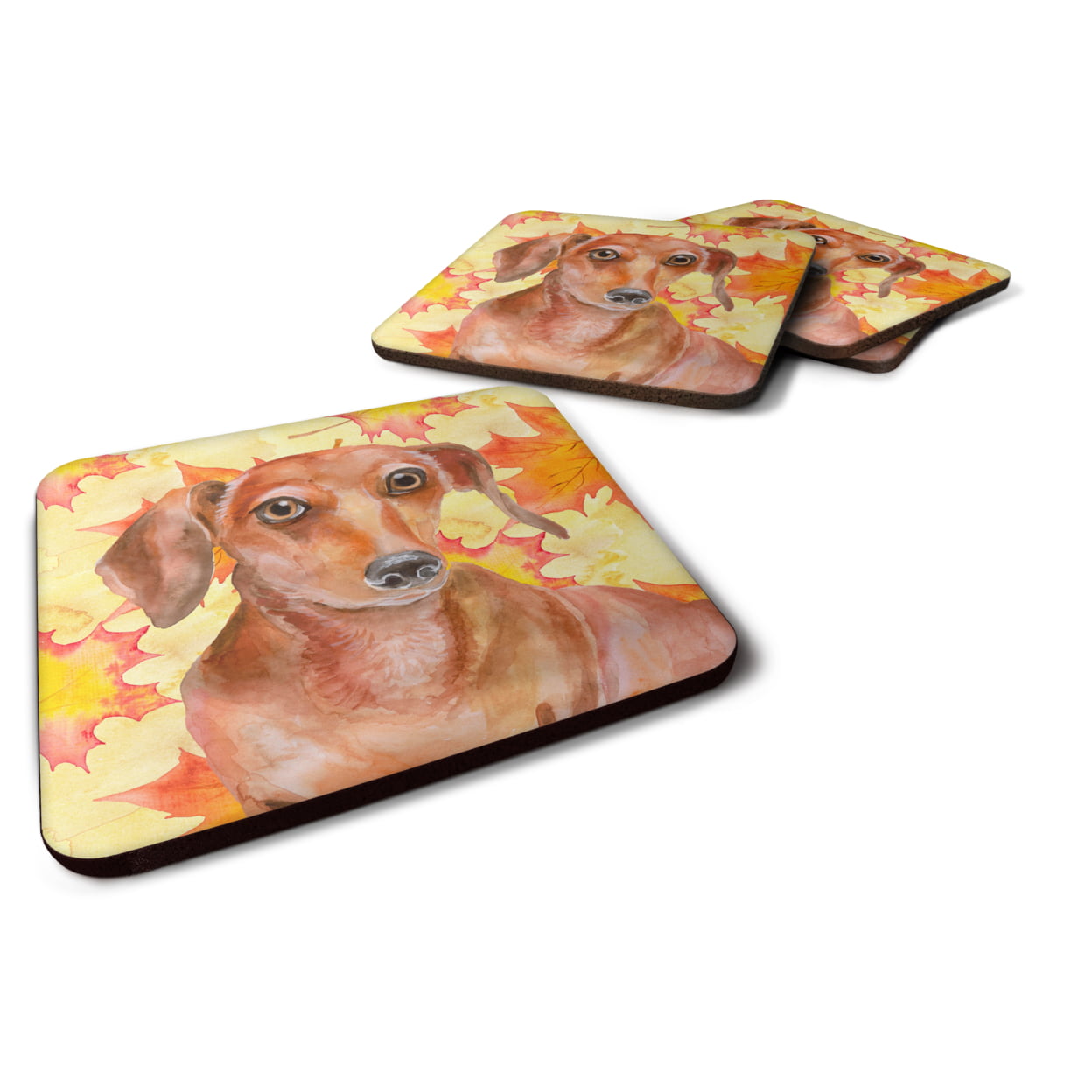 Red Dachshund Fall Foam Coaster, 3.5 x 3.5 in. - Set of 4