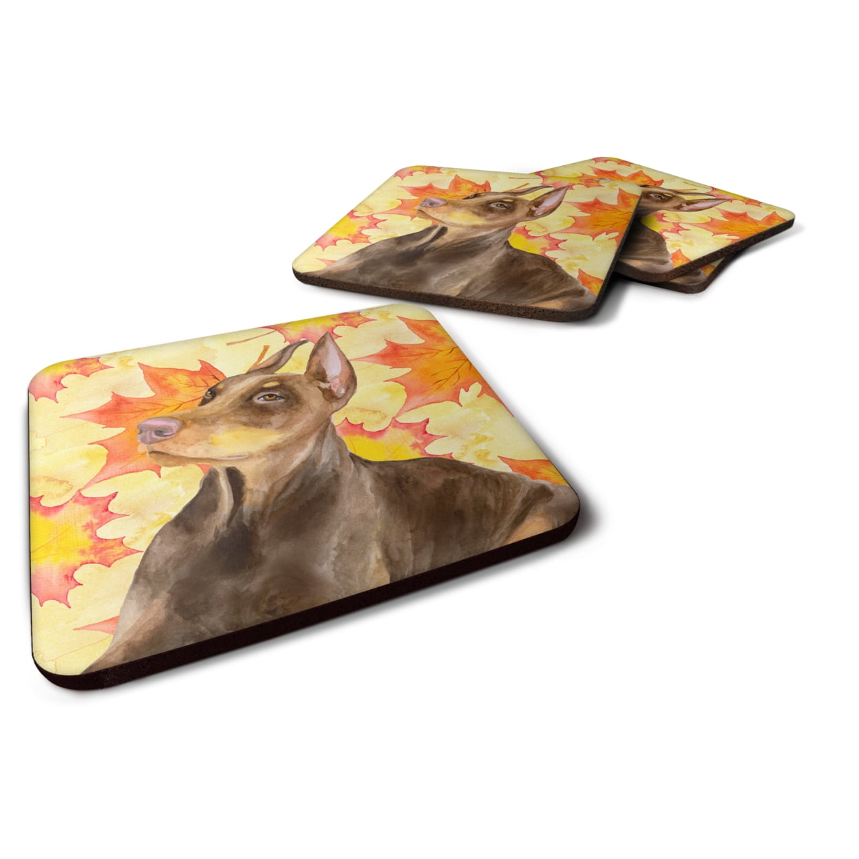 Doberman Pinscher Fall Foam Coaster, 3.5 x 3.5 in. - Set of 4