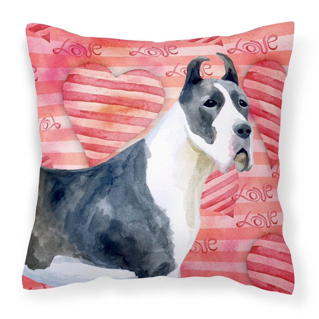 Harlequin Great Dane Love Fabric Decorative Pillow