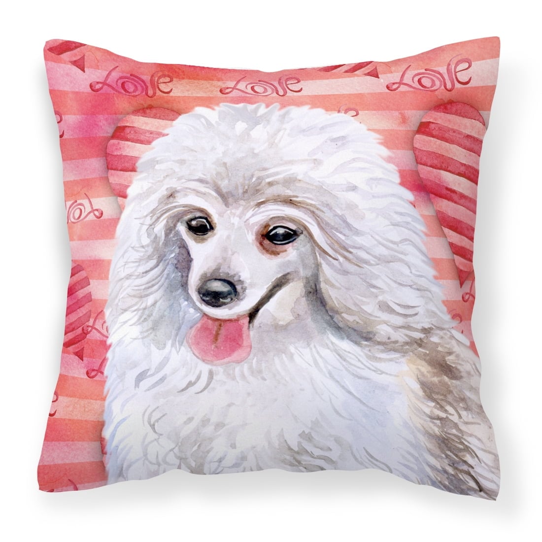 Medium White Poodle Love Fabric Decorative Pillow