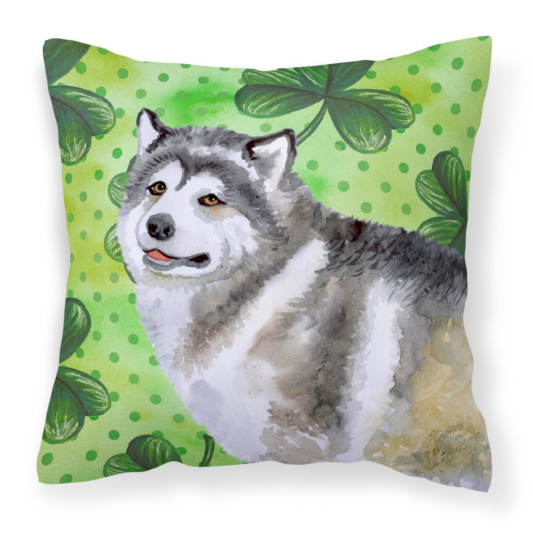 BB9812PW1818 Alaskan Malamute St.Patricks Fabric Decorative Pillow