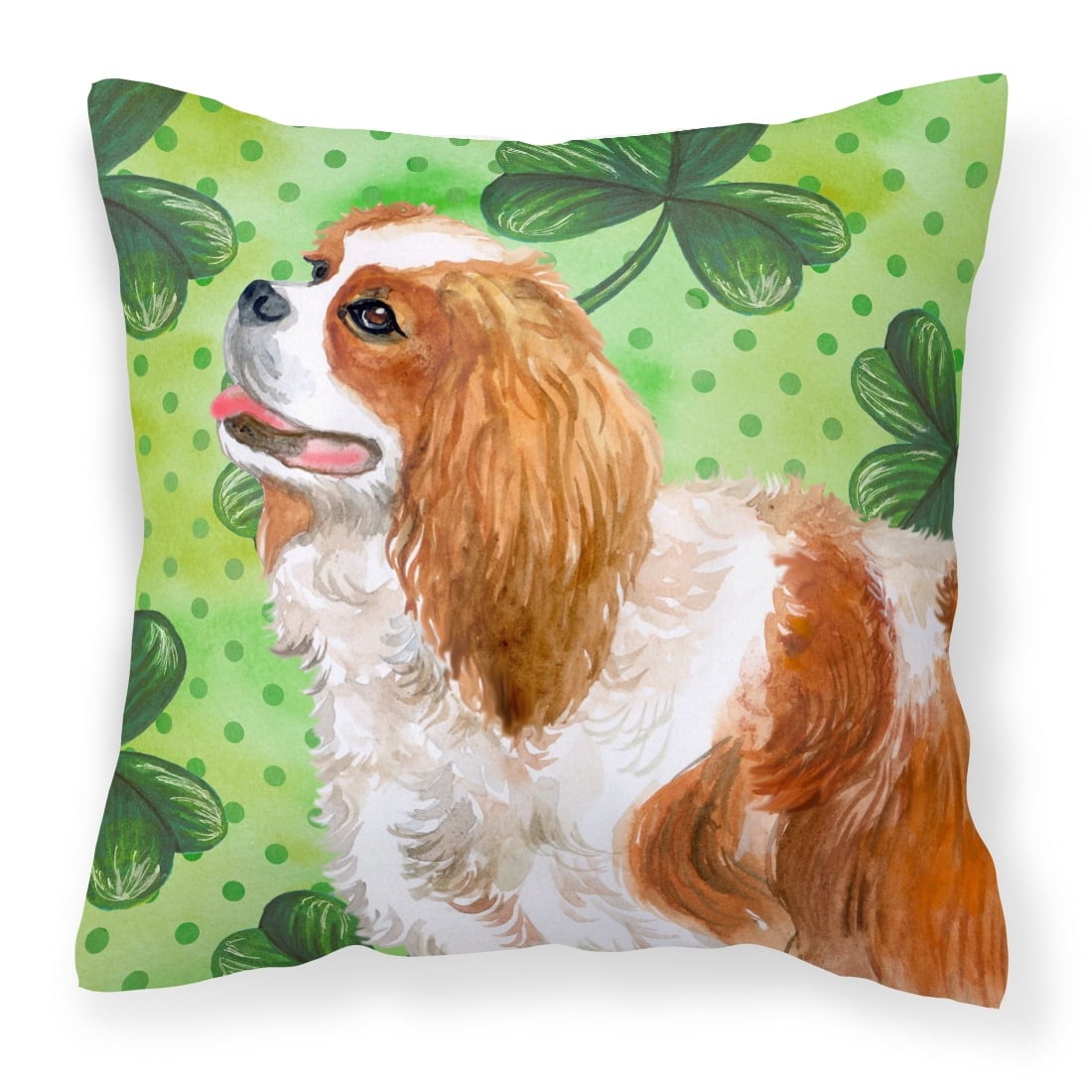 BB9837PW1818 Cavalier Spaniel St.Patricks Fabric Decorative Pillow