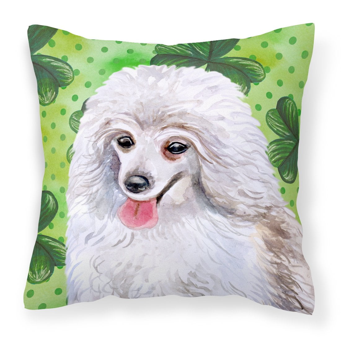 Medium White Poodle St.Patricks Fabric Decorative Pillow