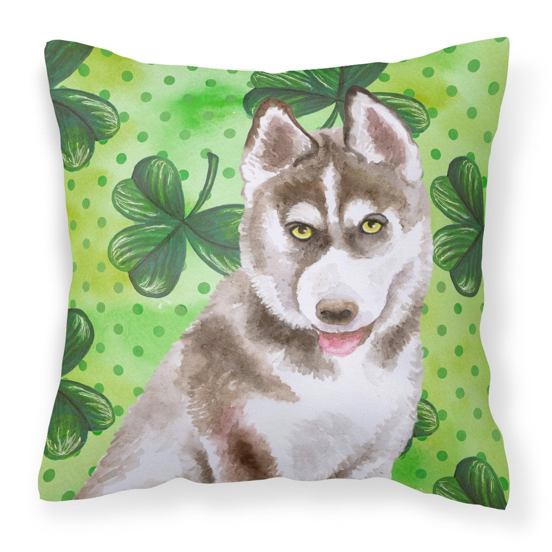 Siberian Husky Grey St.Patricks Fabric Decorative Pillow