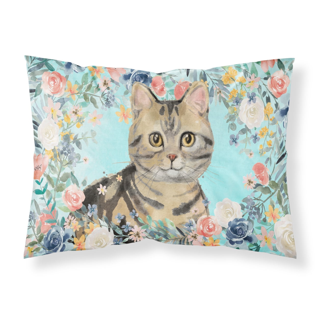 American Shorthair Brown Tabby Spring Flowers Fabric Standard Pillowcase
