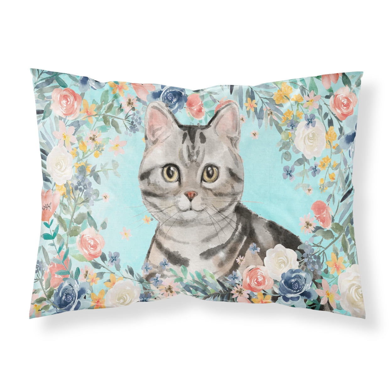 American Shorthair Spring Flowers Fabric Standard Pillowcase