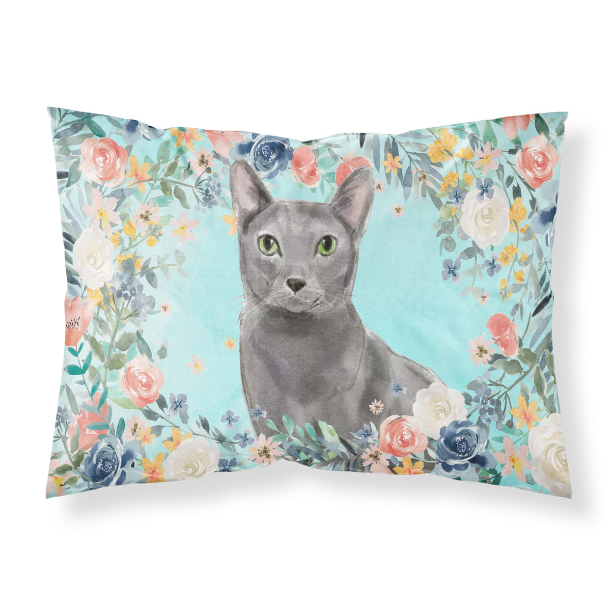 Blue Russian Spring Flowers Fabric Standard Pillowcase