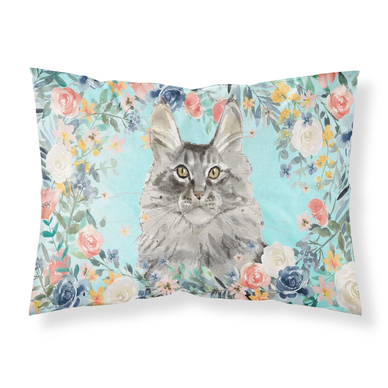 Maine Coon Spring Flowers Fabric Standard Pillowcase