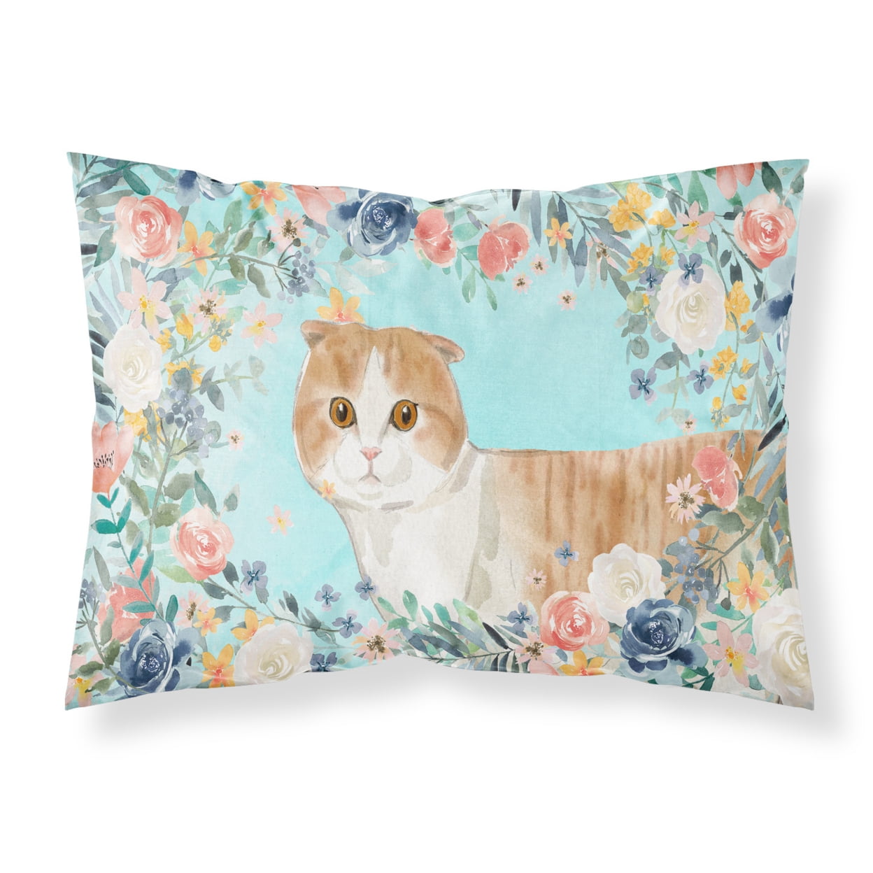 CK3397PILLOWCASE Scottish Fold Spring Flowers Fabric Standard Pillowcase