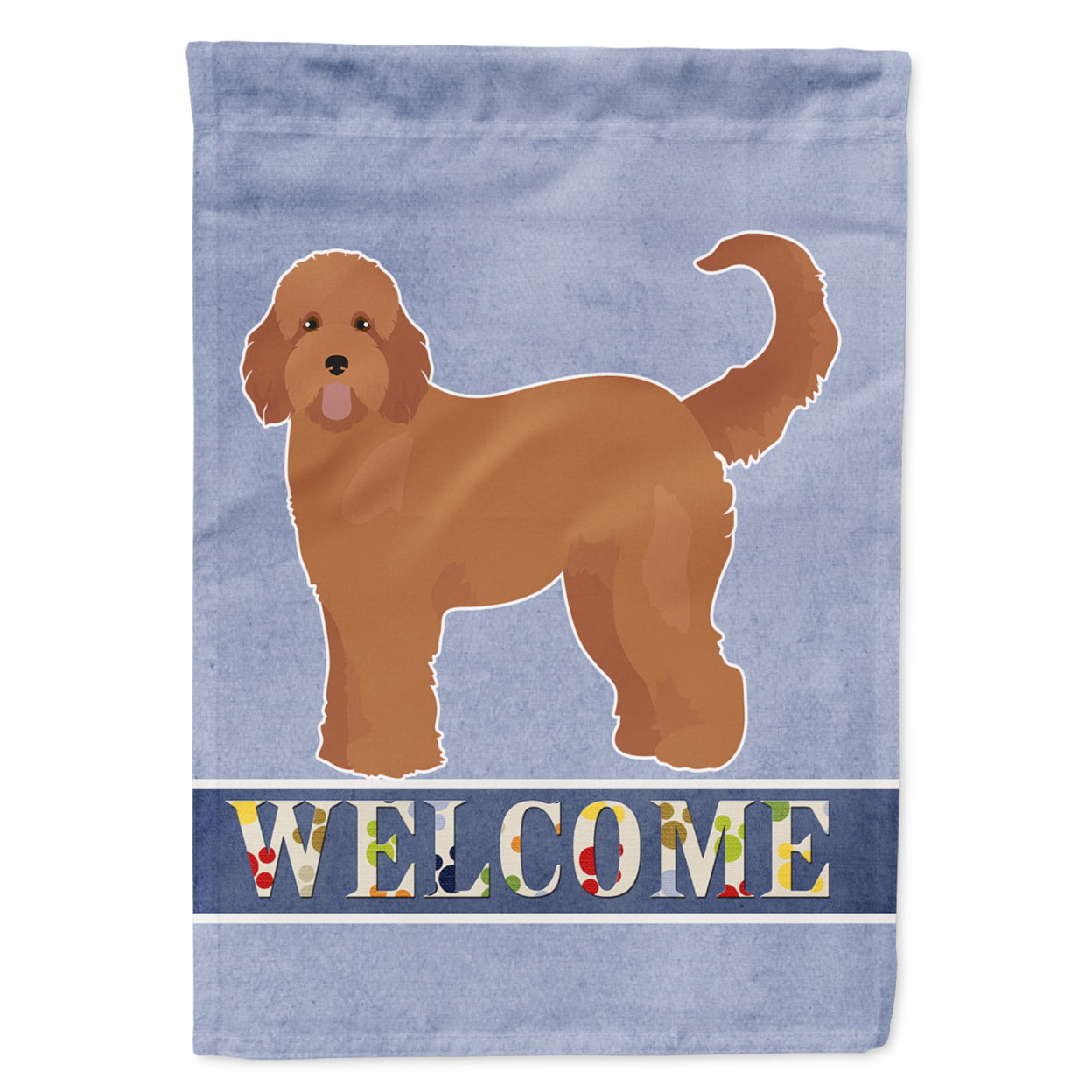 Tan Goldendoodle Welcome Garden Size Flag