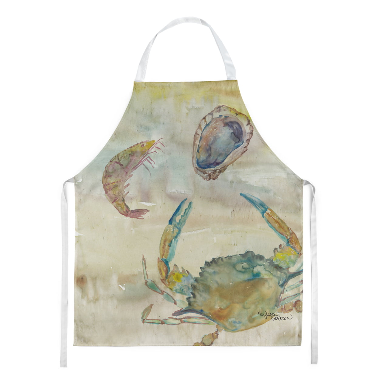 Picture of Carolines Treasures SC2026APRON Crab, Shrimp, Oyster Yellow Sky Apron