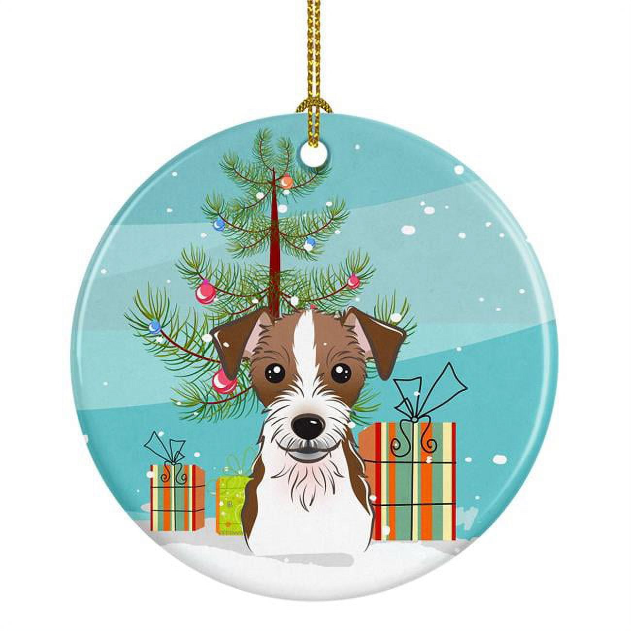 Christmas Tree & Jack Russell Terrier Ceramic Ornament