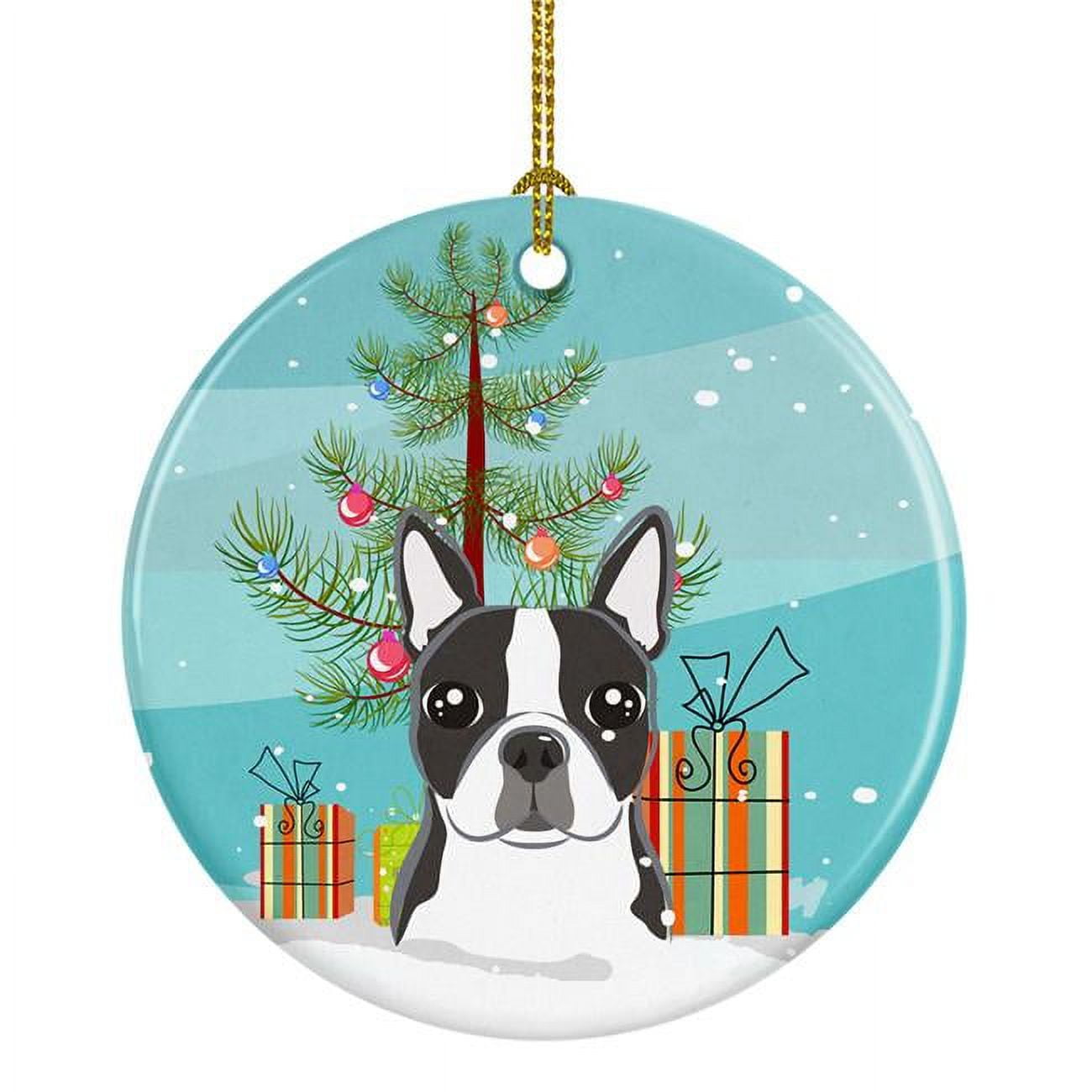 BB1575CO1 Christmas Tree & Boston Terrier Ceramic Ornament