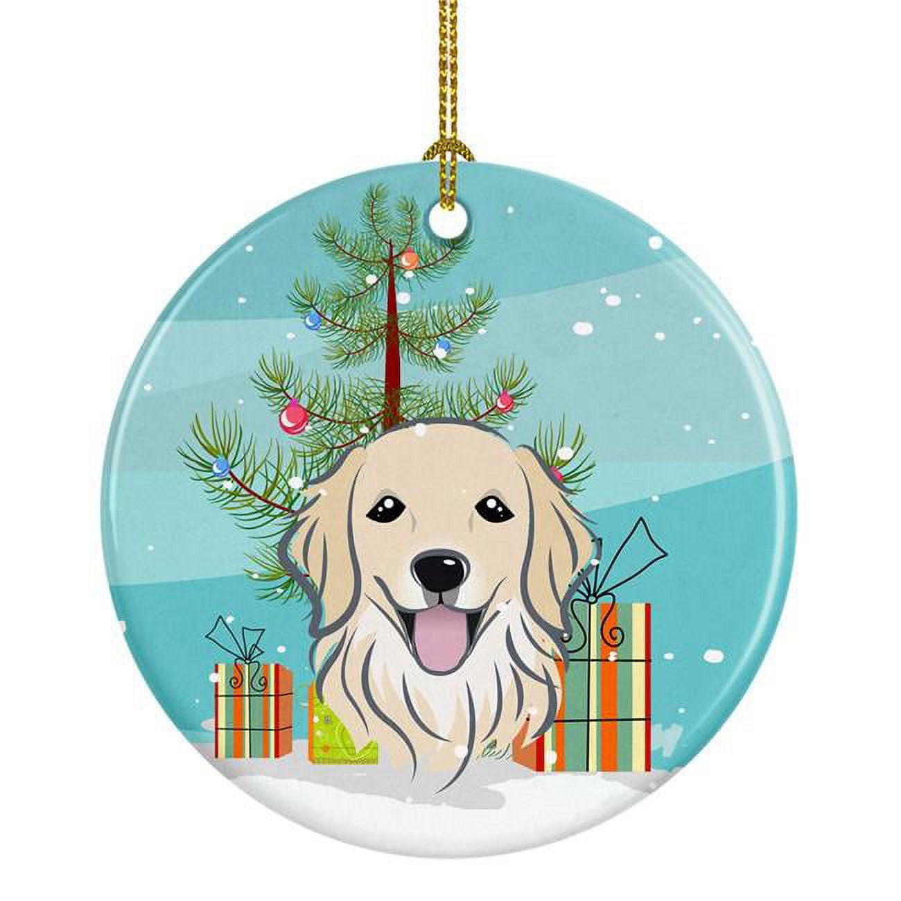 Christmas Tree & Golden Retriever Ceramic Ornament