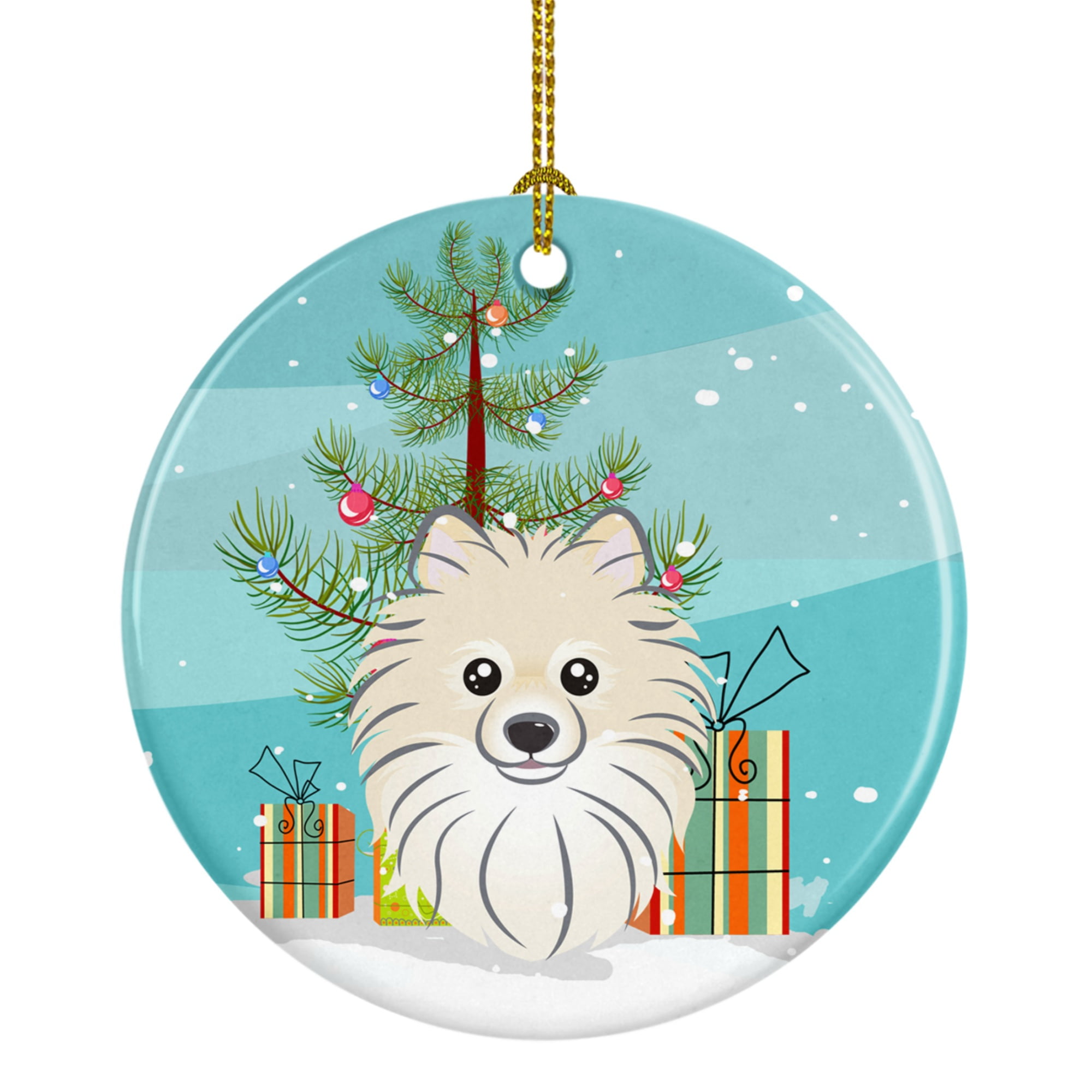 BB1579CO1 Christmas Tree & Pomeranian Ceramic Ornament