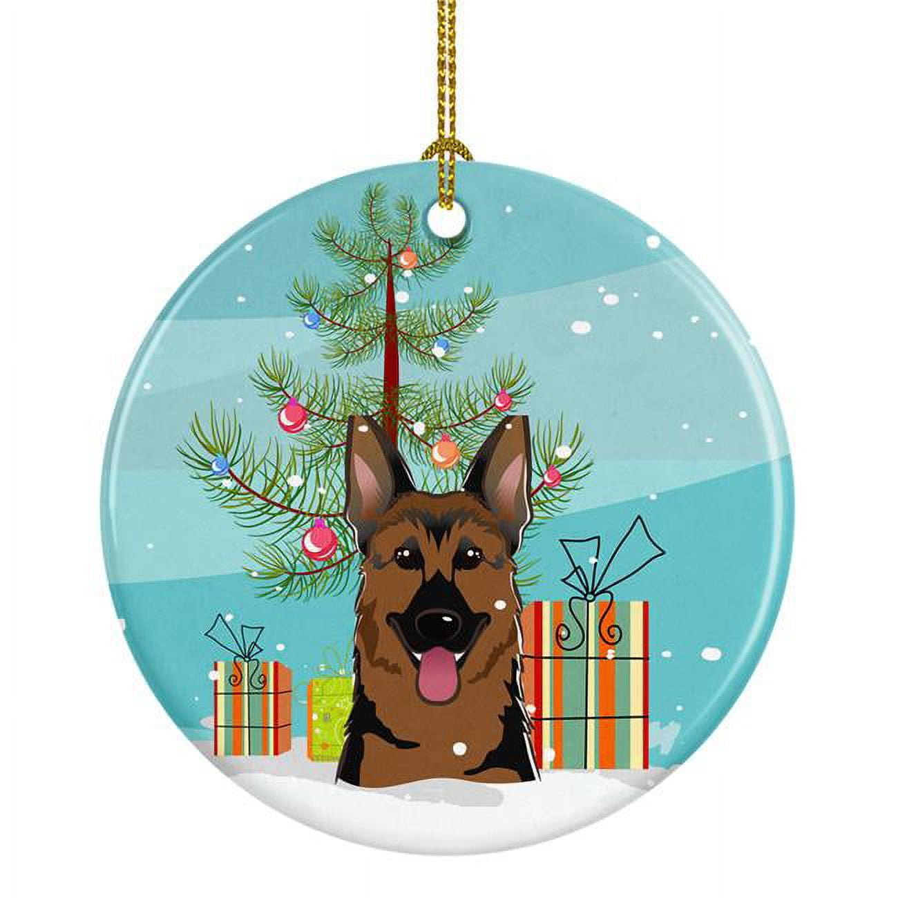 BB1583CO1 Christmas Tree & German Shepherd Ceramic Ornament