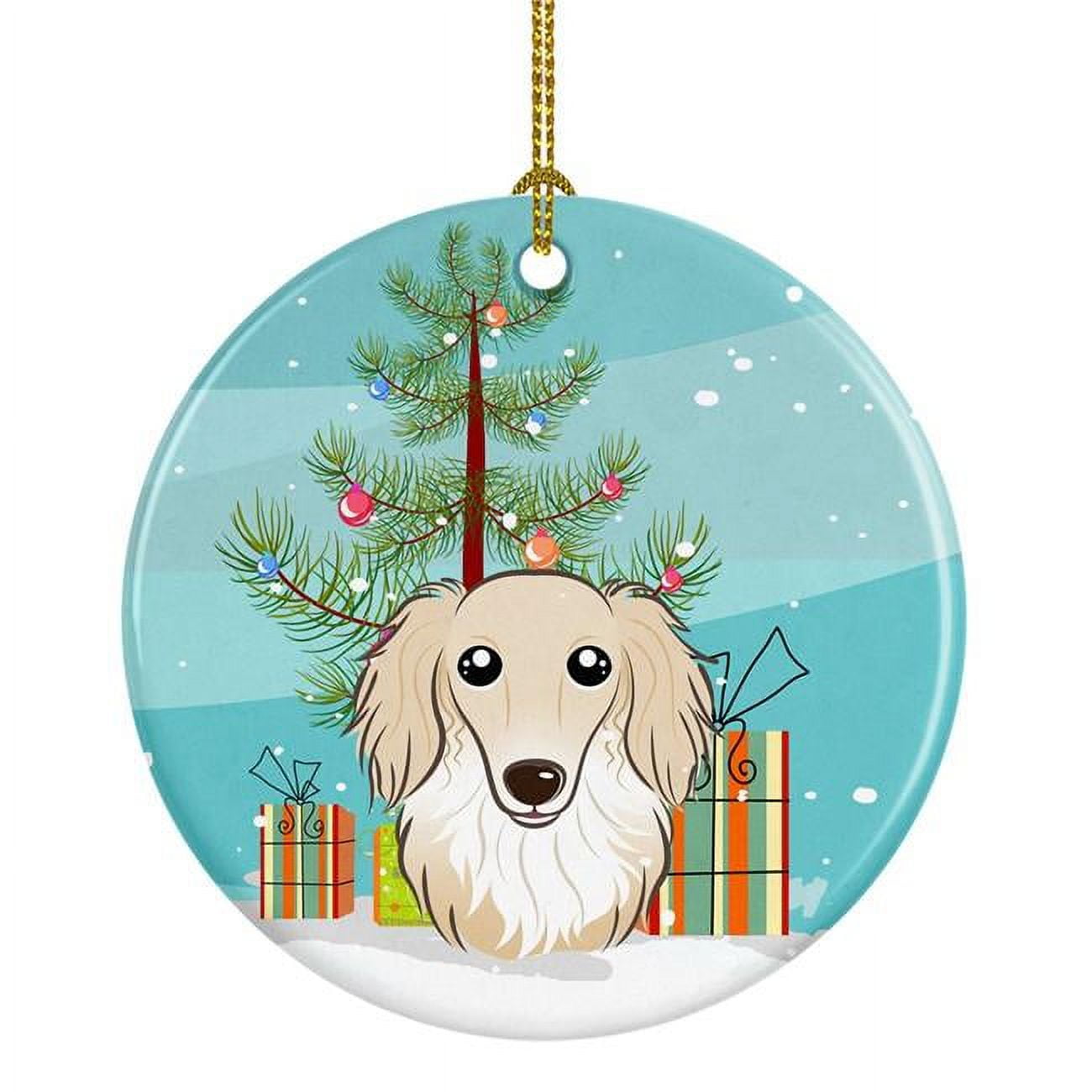 Christmas Tree & Longhair Creme Dachshund Ceramic Ornament