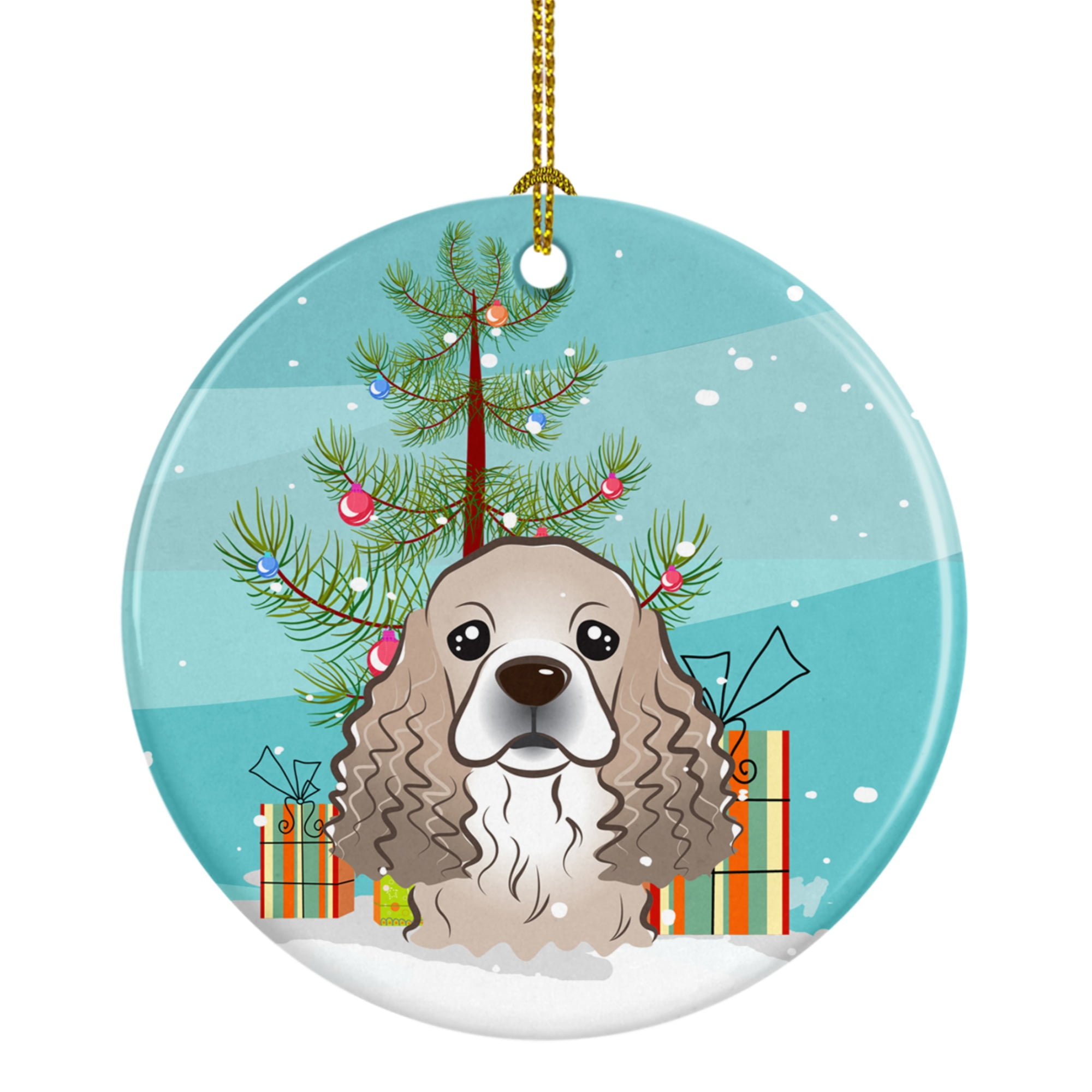 BB1588CO1 Christmas Tree & Cocker Spaniel Ceramic Ornament