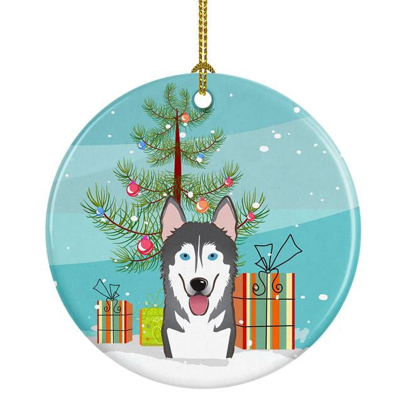 Christmas Tree & Alaskan Malamute Ceramic Ornament