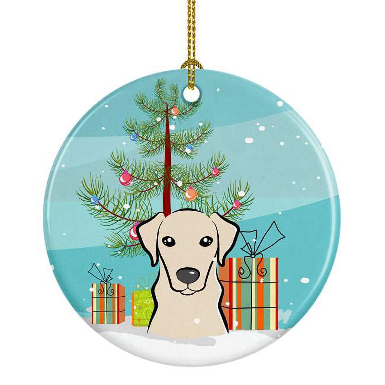 BB1594CO1 Christmas Tree & Yellow Labrador Ceramic Ornament
