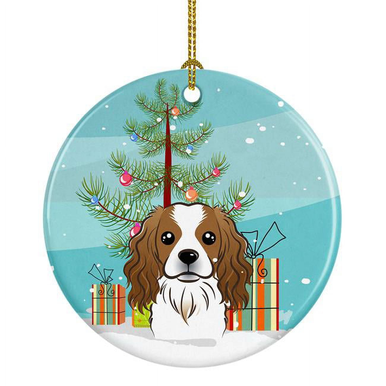 BB1596CO1 Christmas Tree & Cavalier Spaniel Ceramic Ornament