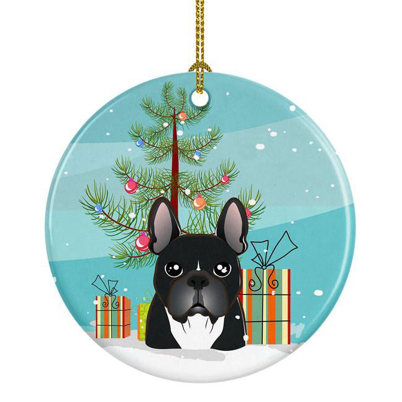 Christmas Tree & French Bulldog Ceramic Ornament