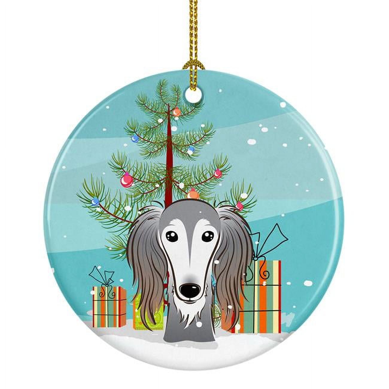 Christmas Tree & Saluki Ceramic Ornament