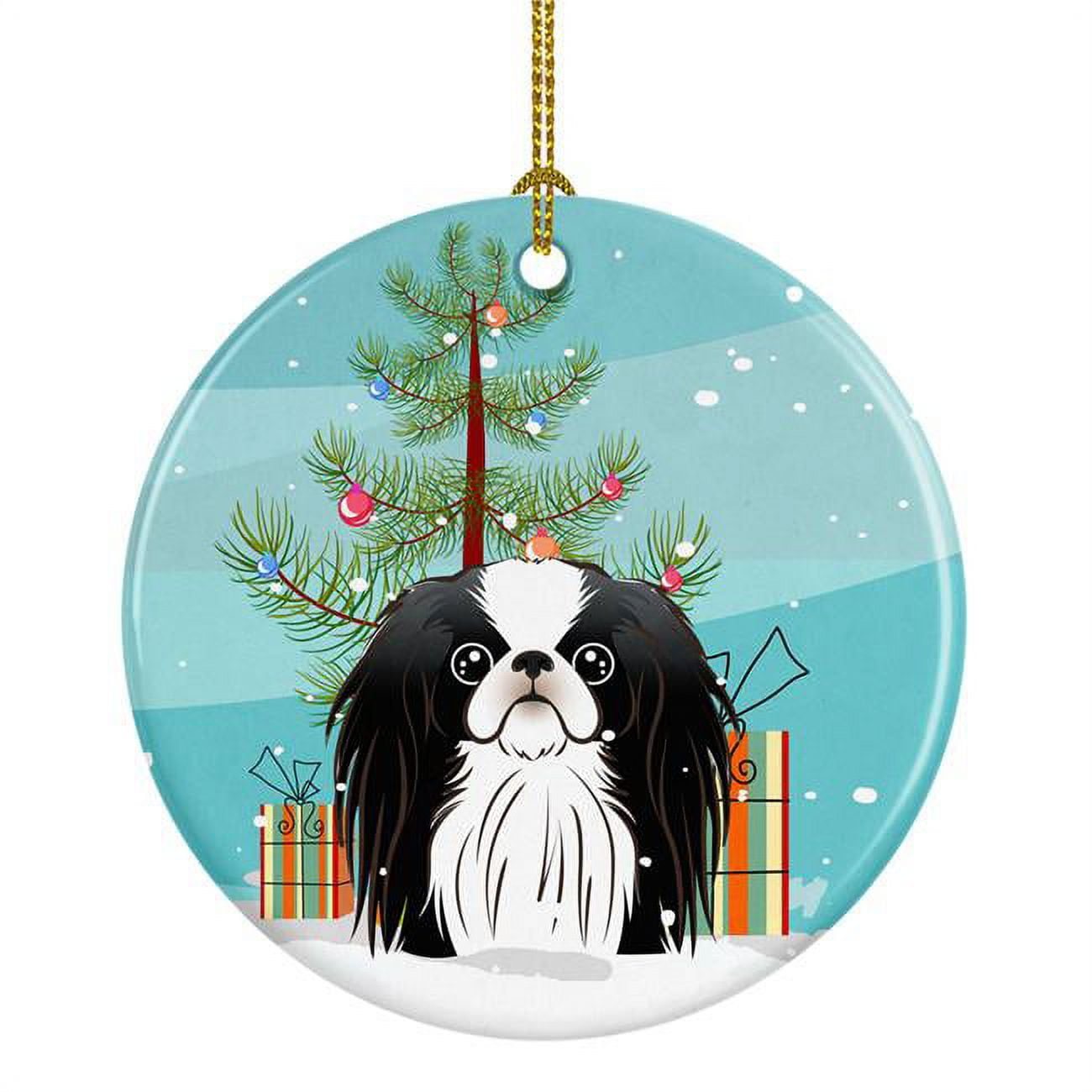 Christmas Tree & Japanese Chin Ceramic Ornament