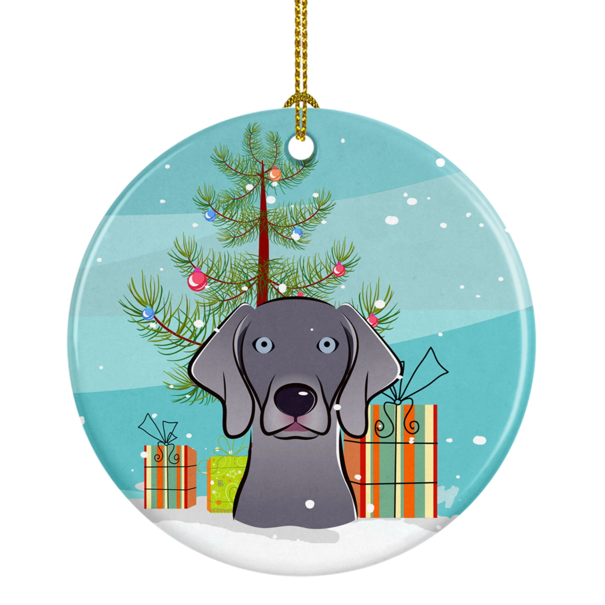 BB1603CO1 Christmas Tree & Weimaraner Ceramic Ornament