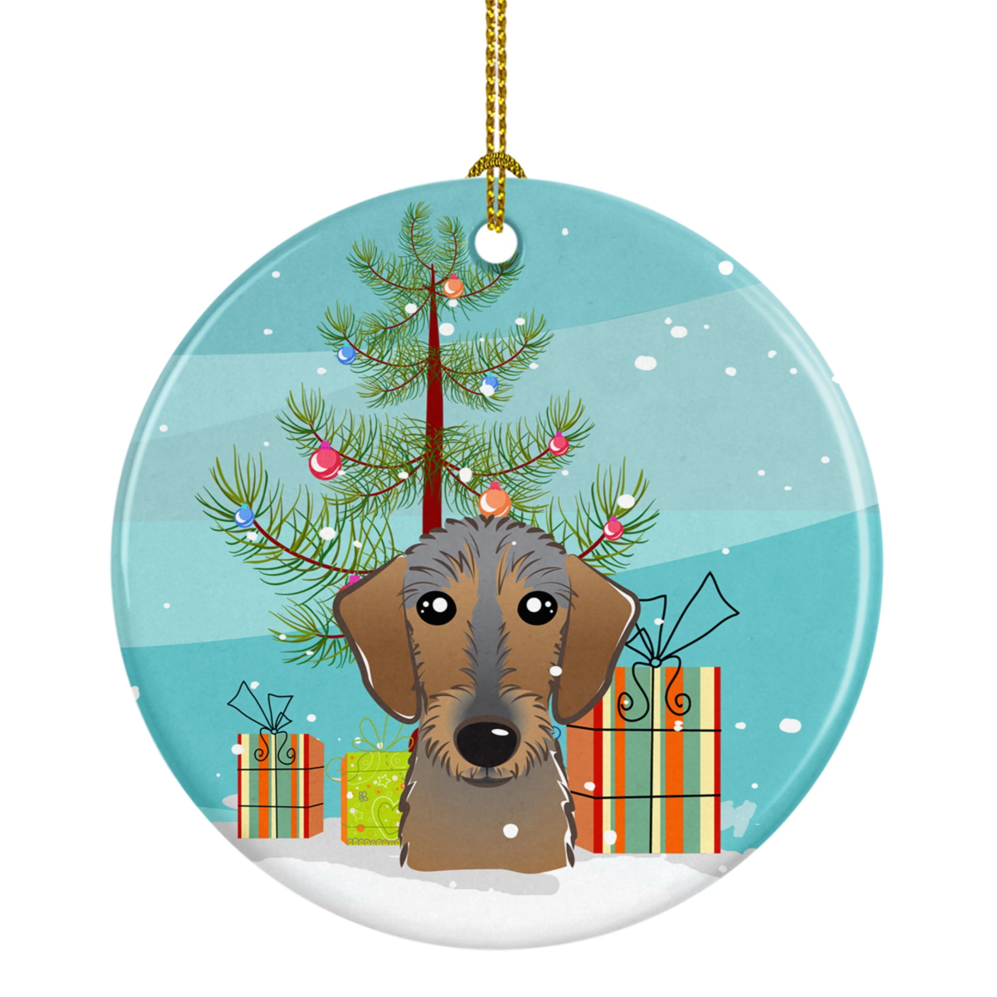 BB1605CO1 Christmas Tree & Wirehaired Dachshund Ceramic Ornament