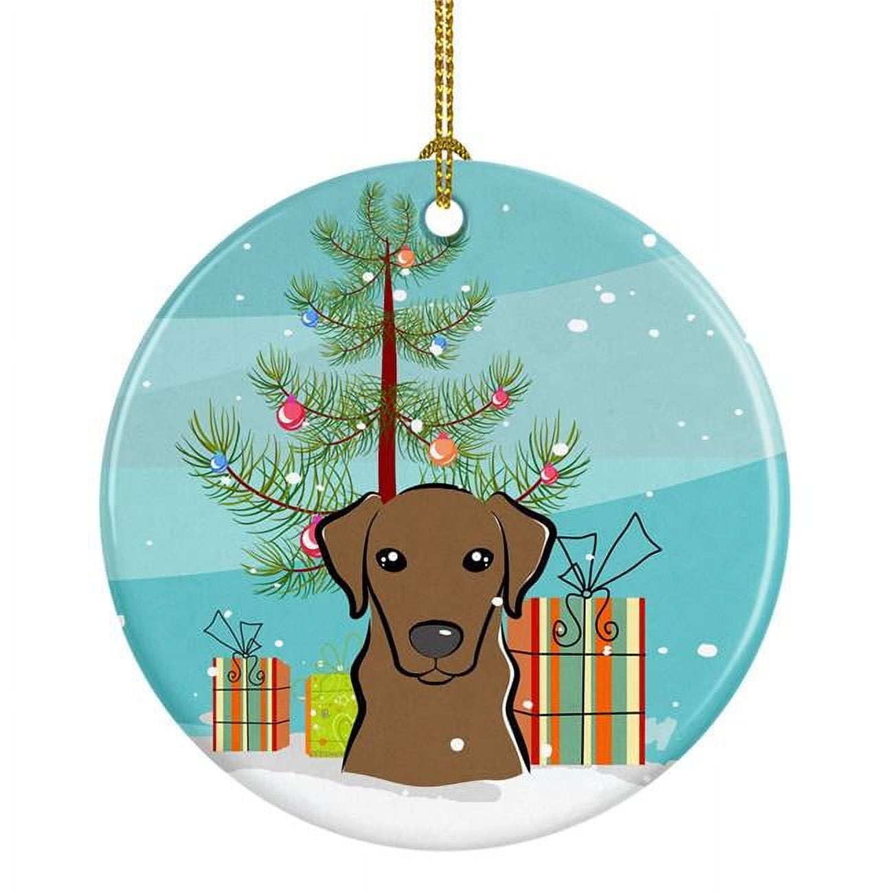 BB1606CO1 Christmas Tree & Chocolate Labrador Ceramic Ornament