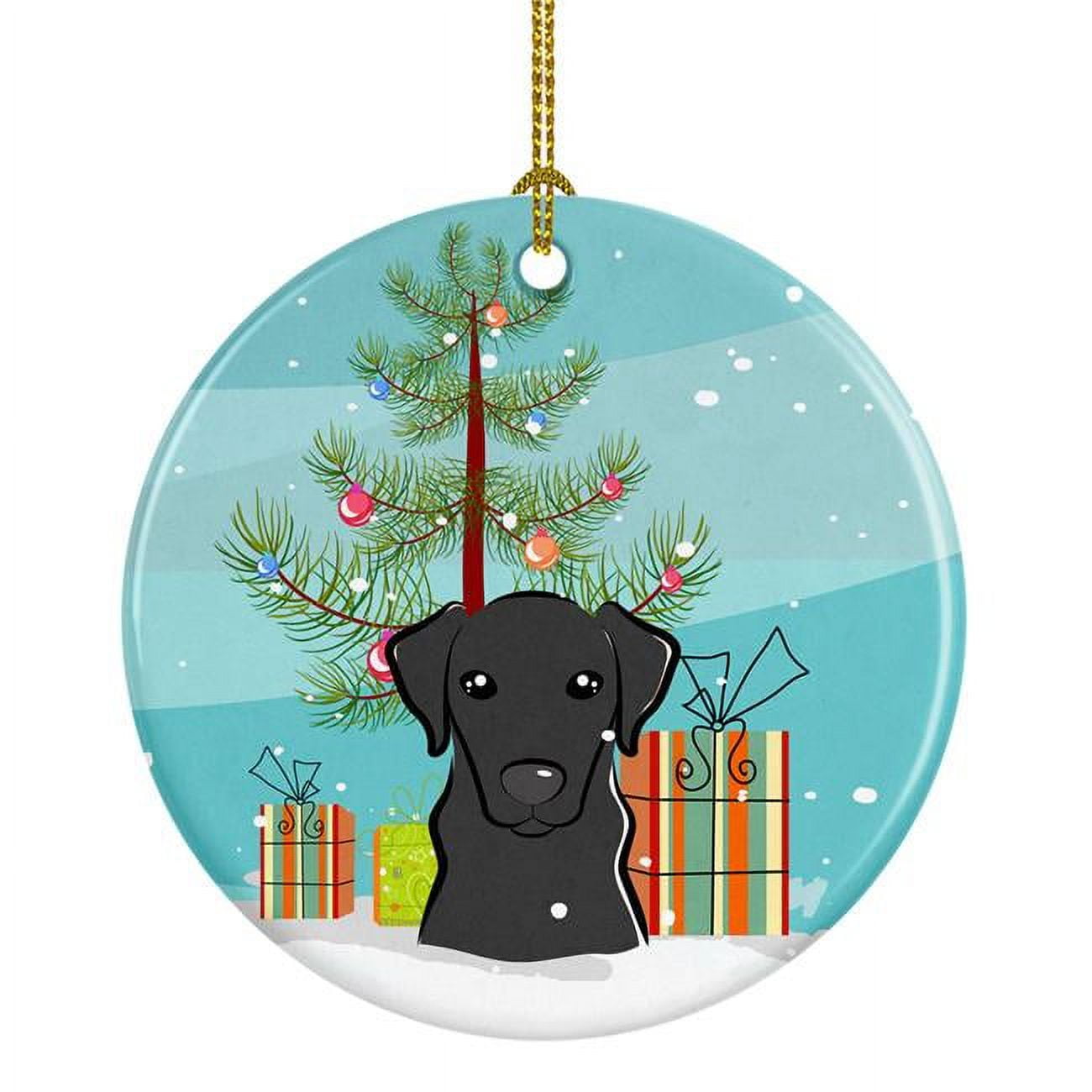 Christmas Tree & Black Labrador Ceramic Ornament