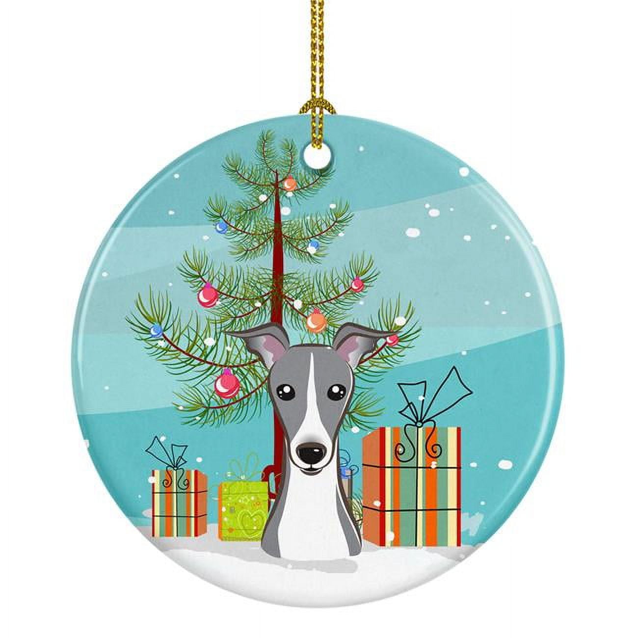 Christmas Tree & Italian Greyhound Ceramic Ornament